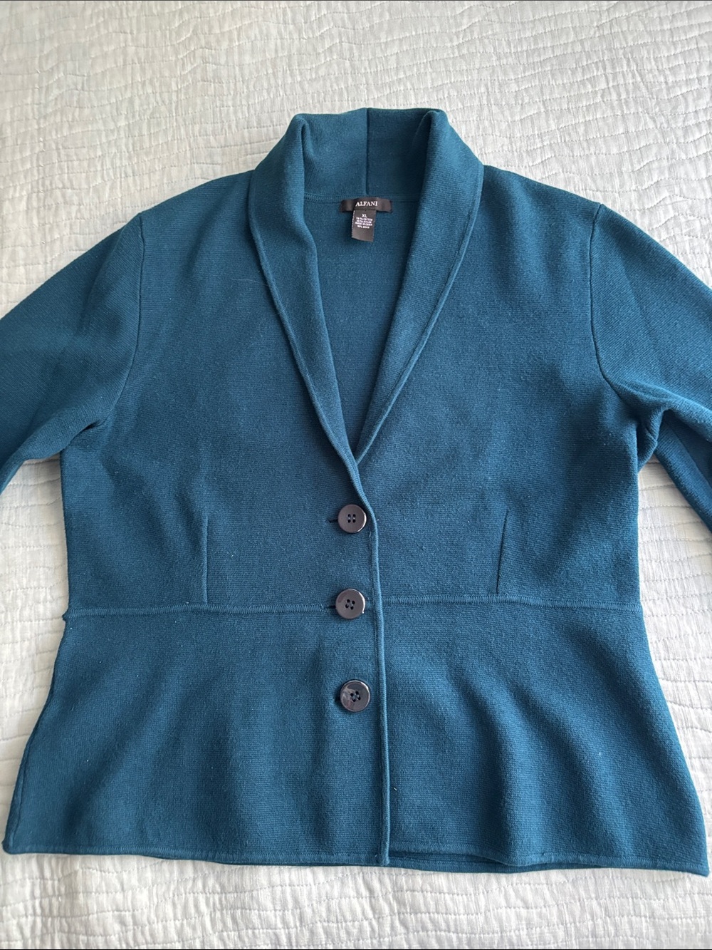 Alfani Cotton Shawll Collar Knit Jacket Size XL 3/4 Length Sleeves Dark Teal